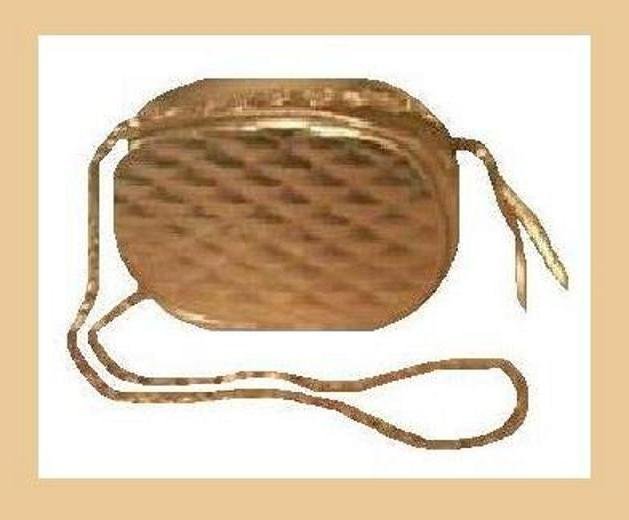 Gold Oval Metallic & Soft Leather Purse Handbag Evening Bag