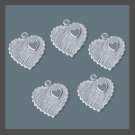 Lot of 5 Vintage Open Heart within a Solid Heart Pewter Pendants