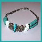 Turquoise, White Shell and Silver Beads 7.5 inch Sterling Silver Bracelet