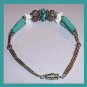 Turquoise, White Shell and Silver Beads 7.5 inch Sterling Silver Bracelet