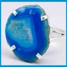 BLUE TEAL GEODE DRUZY GEMSTONE 925 STERLING SILVER DRUSY RING