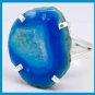 BLUE TEAL GEODE DRUZY GEMSTONE 925 STERLING SILVER DRUSY RING