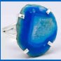 BLUE TEAL GEODE DRUZY GEMSTONE 925 STERLING SILVER DRUSY RING