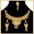 Yellow Gold Tone Bollywood Heart Necklace Earrings and Tikka Jewelry Set