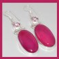 65ctw Red AGATE Oval & Pink QUARTZ Round Gemstone 925 Sterling Silver Overlay Hook Earrings