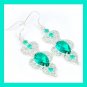 48ctw Green TOPAZ Pear & Round Faceted Gemstone 925 Sterling Silver Overlay Hook Earrings