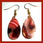 22ctw Orange Brown White AGATE Teardrop Gemstone 10k Yellow Gold Hook Earrings