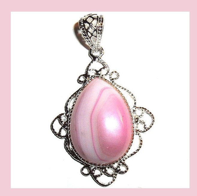 84ct Natural Pink AGATE Teardrop Pear Cut Gemstone 925 Sterling Silver Overlay Pendant