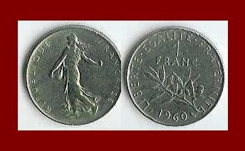 FRANCE 1960 1 FRANC COIN KM#925.1 Europe ~ BEAUTIFUL!