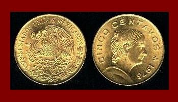 MEXICO 1973 5 CENTAVOS BRASS COIN KM 427 Dona Josefa Ortiz de