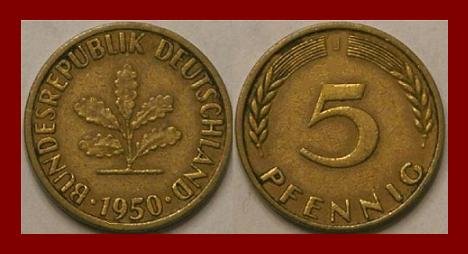 WEST GERMANY 1950(J) 5 PFENNIG COIN KM#107 Europe  