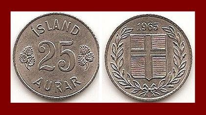 ICELAND 1954 25 ISLAND AURAR COIN KM 11 Europe LOW MINTAGE