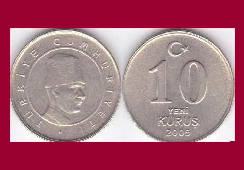 TURKEY 2005 10 YENI KURUS COIN KM#1166 Eurasia - Mustafa  