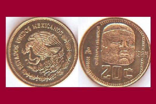 C701 1984 Mexico 20 Centavos Olmec Culture 2 year KM 491