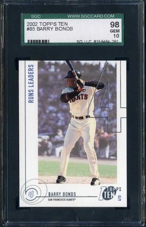 2002 Topps Ten #85 BARRY BONDS Card SGC 98 (PSA 10)