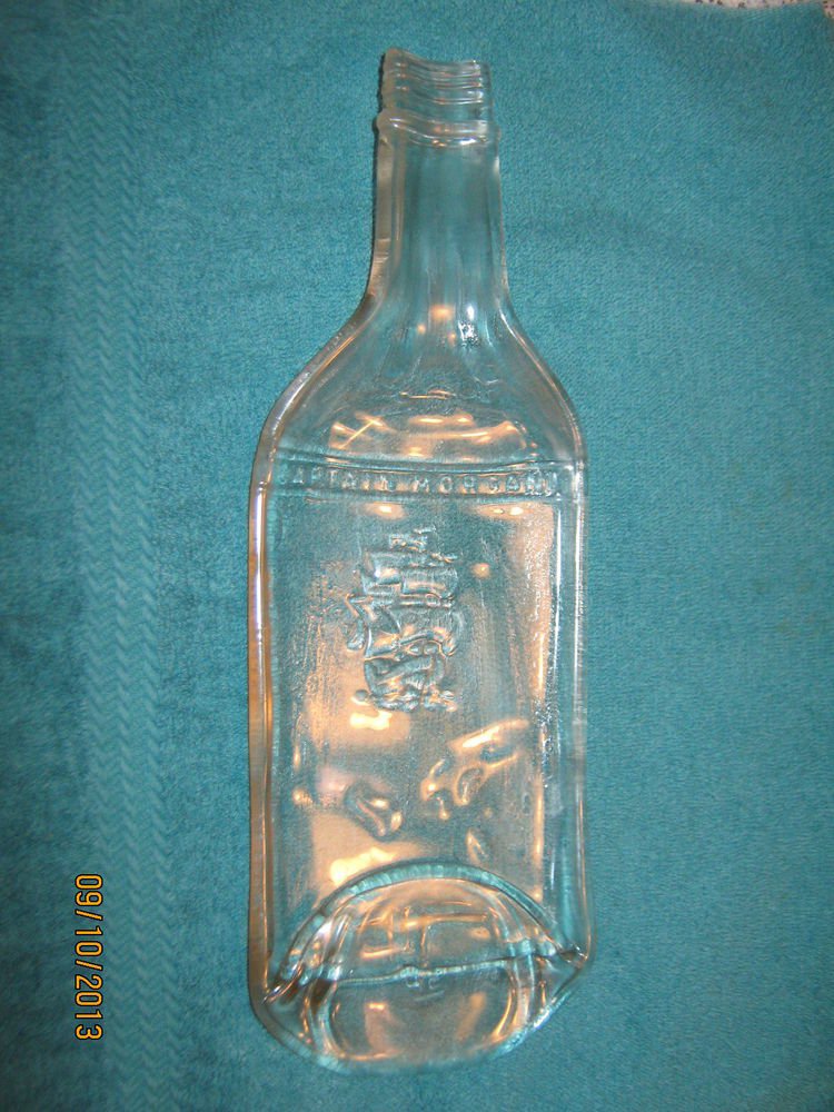Slumped Bottle Capt Morgan Bottle with Ship - Spoon Rest Butter Dish/Cheese Tray