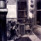 Original Charcoal Drawing - Interior with Child
