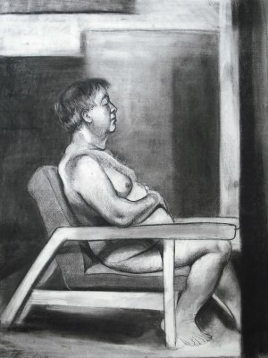 Original Nude Charcoal Drawing - Ed