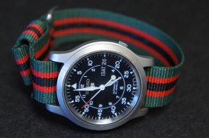 Green Black Red Stripe 18mm Military Watch Strap