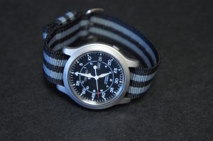 Black Gray Stripe 22mm Military Watch Strap