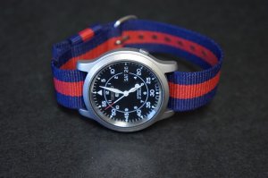 Blue Red Stripe 22mm Military Watch Strap