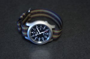 Black Dark Red Green Stripe 22mm Military Watch Strap