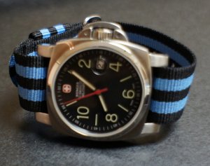 Black Blue Stripe 22mm Military Watch Strap