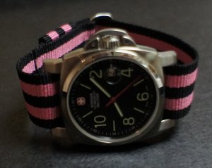 Black Pink Stripe 22mm Military Watch Strap