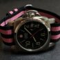 Black Pink Stripe 22mm Military Watch Strap