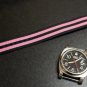 Black Pink Stripe 22mm Military Watch Strap