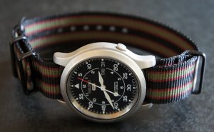 Black Dark Red Green Stripe 20mm PVD Black Line Nato Nylon Watch Strap