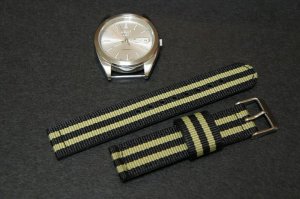 Black Olive Stripe 18mm 2 Piece Military Watch Strap