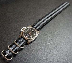 Black Gray 24mm 3 Ring Zulu Nylon Watch Strap Band