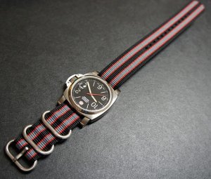 Black Red Gray 24mm 3 Ring Zulu Nylon Watch Strap Band
