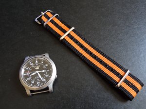 Black and Orange Double Stripe 18mm James Bond Nato Nylon Watch Strap