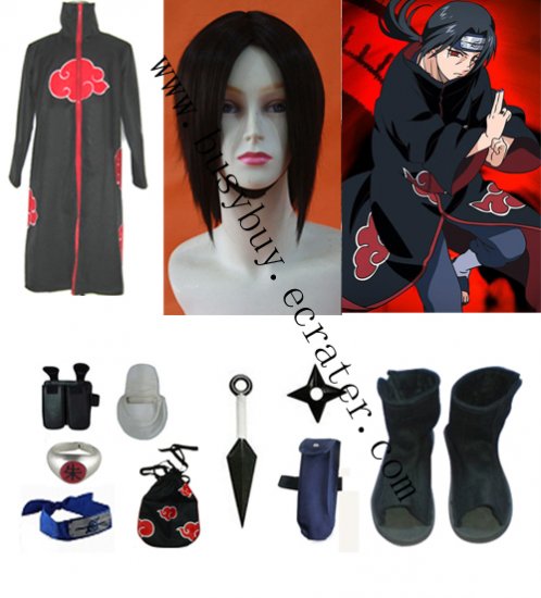 (9 accessories) Akatsuki member itachi Uchiha cosplay cloak set from Naruto