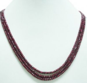 3strand Natural Red Ruby Gemstone Beads Necklace