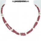 Designer Natural Ruby Gemstone Beads & Silver Necklace
