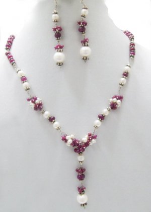 Designer Stunning Pearl & Ruby  Necklace with silver