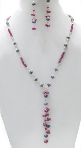 Designer Stunning sapphire & Ruby  Necklace with silver