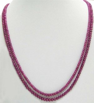2Strand Handcrafted Cabochon Red Ruby Beaded Necklace