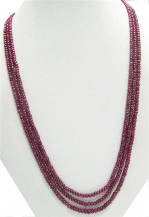 3Strand handcrafted Cabochon Red Ruby Beaded Necklace
