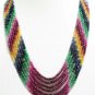 Handmade 7 Strand Ruby,Sapphire,Emerald Beaded Necklace