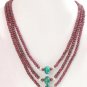 3strand Natural Red Ruby & Emerald Gemstone Necklace