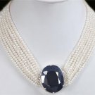 Natural pearl gemstone Necklace with sapphire Clasp