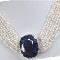 Natural pearl gemstone Necklace with sapphire Clasp