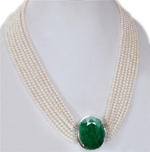 Handmade Natural pearl String With Silver Emerald Clasp