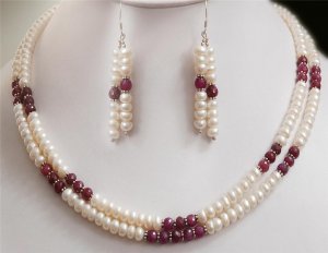 Handmade Pearl & Ruby Natural Beads Gemstone Necklace
