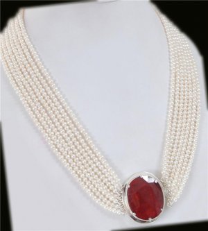 7Strand fresh water pearl String With Ruby silver Clasp