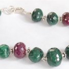 HANDCRAFTED EMERALD & RUBY WITH SILVER BEADS BRACELET
